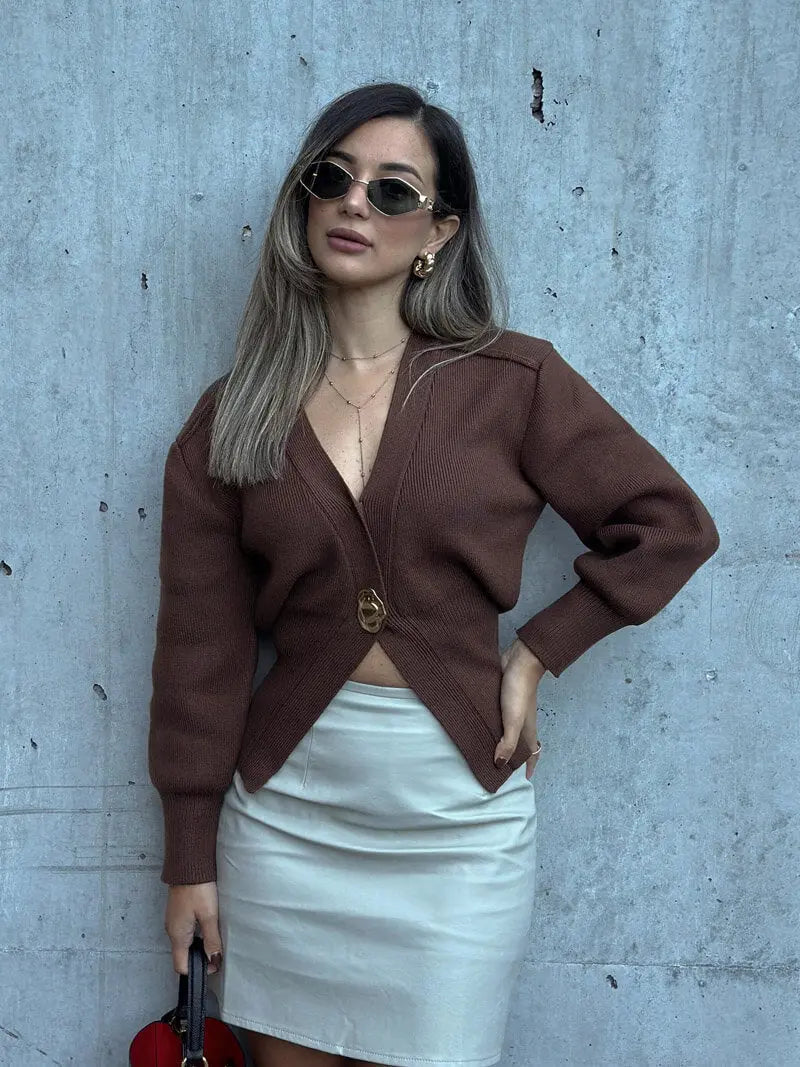 Knit Cardigan with Unique Button