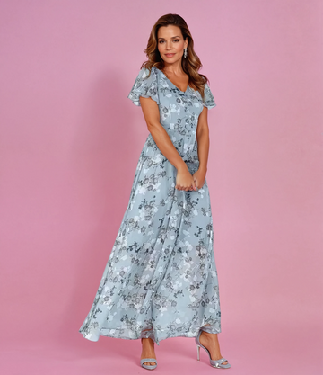 V-Neck Floral Chiffon Maxi Dress - Elegant & Airy