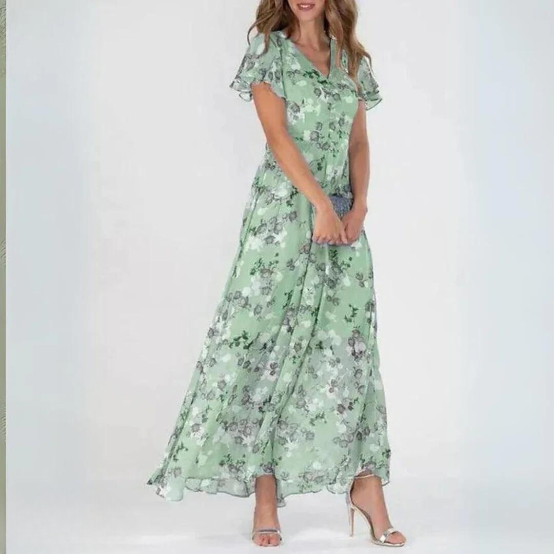 V-Neck Floral Chiffon Maxi Dress - Elegant & Airy