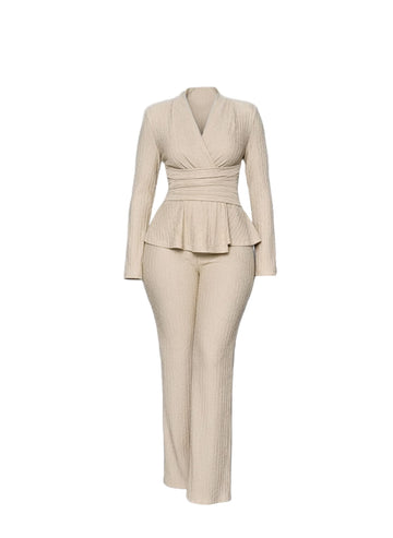 Women’s V-Neck Long Sleeve Top and Wide Leg Pants Set