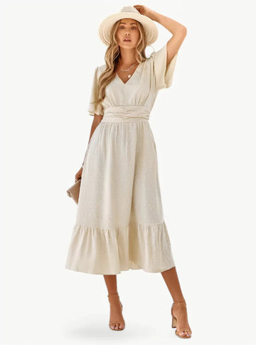 V-Neck Midi Summer Dress - Loose & Feminine