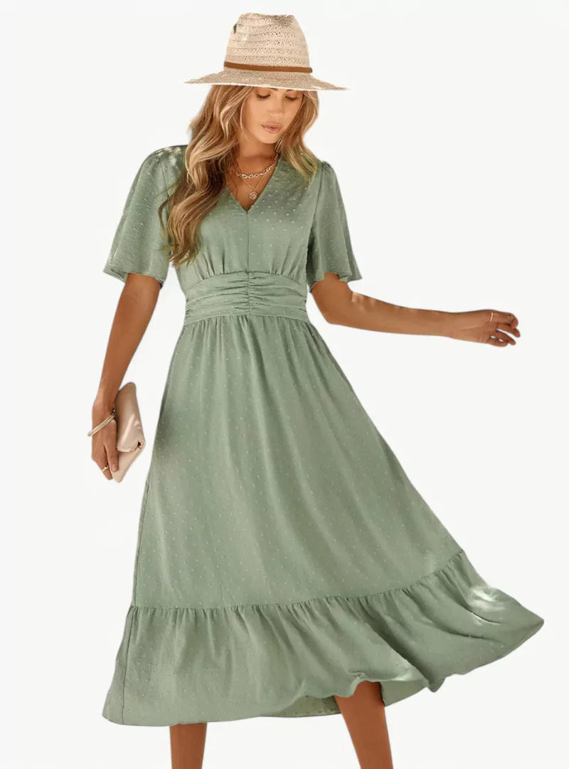 V-Neck Midi Summer Dress - Loose & Feminine