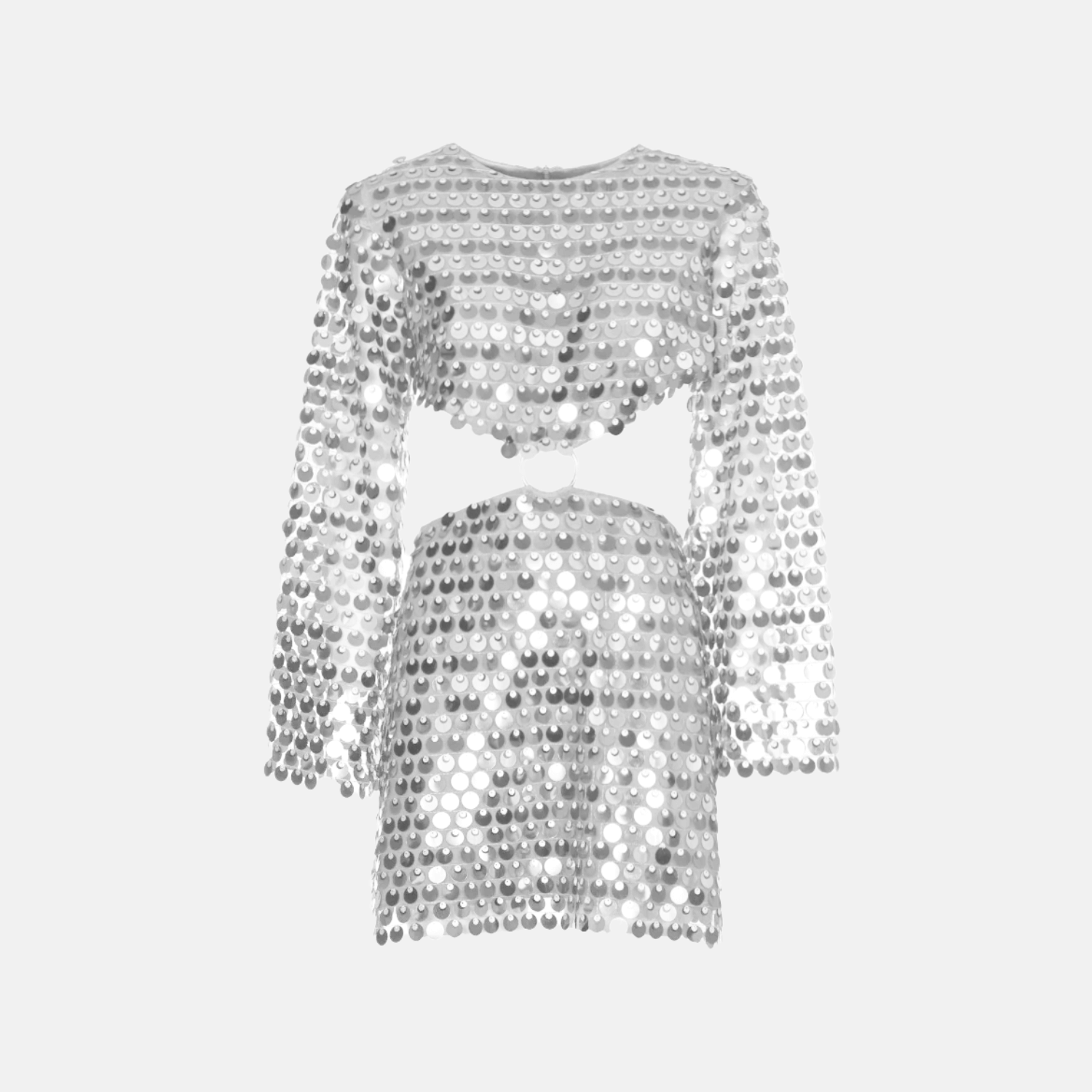 Flared Sleeve Shimmering Sequin Mini Dress with Cut-Out Detail