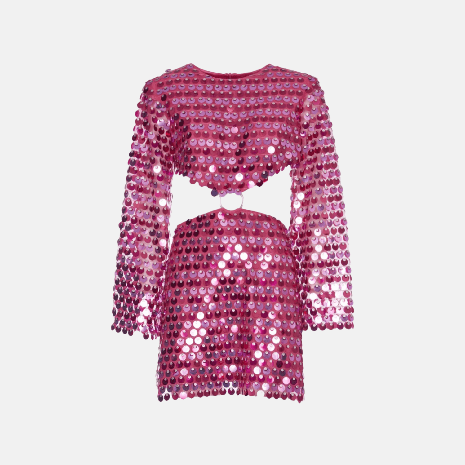 Flared Sleeve Shimmering Sequin Mini Dress with Cut-Out Detail