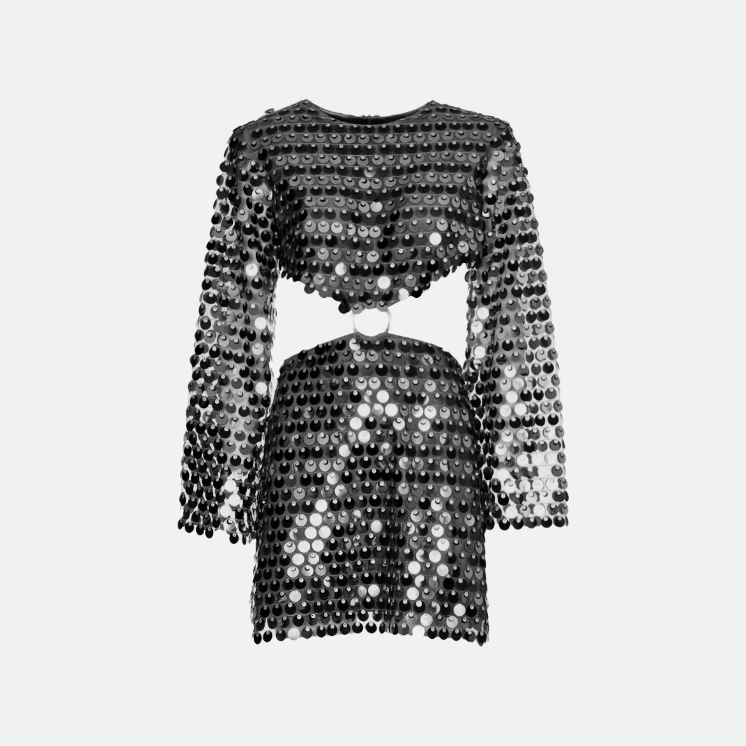 Flared Sleeve Shimmering Sequin Mini Dress with Cut-Out Detail