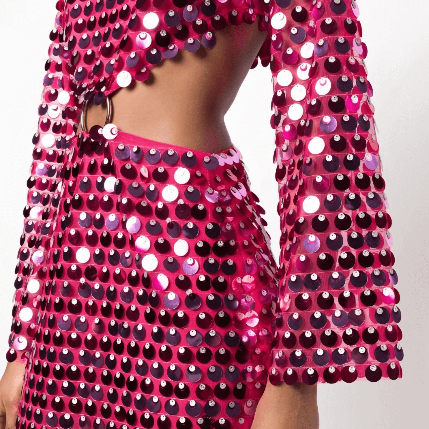 Flared Sleeve Shimmering Sequin Mini Dress with Cut-Out Detail