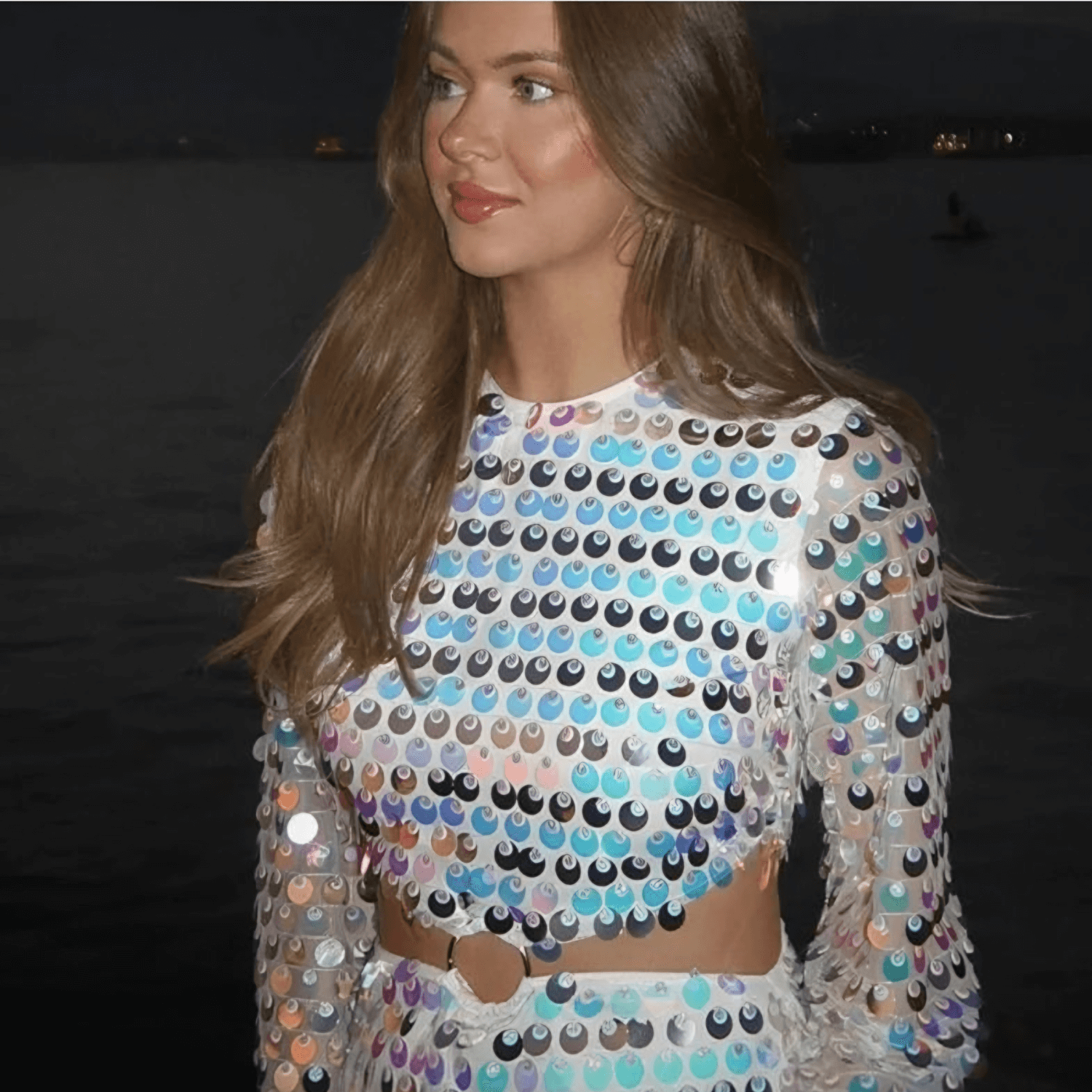 Flared Sleeve Shimmering Sequin Mini Dress with Cut-Out Detail