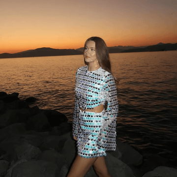 Flared Sleeve Shimmering Sequin Mini Dress with Cut-Out Detail