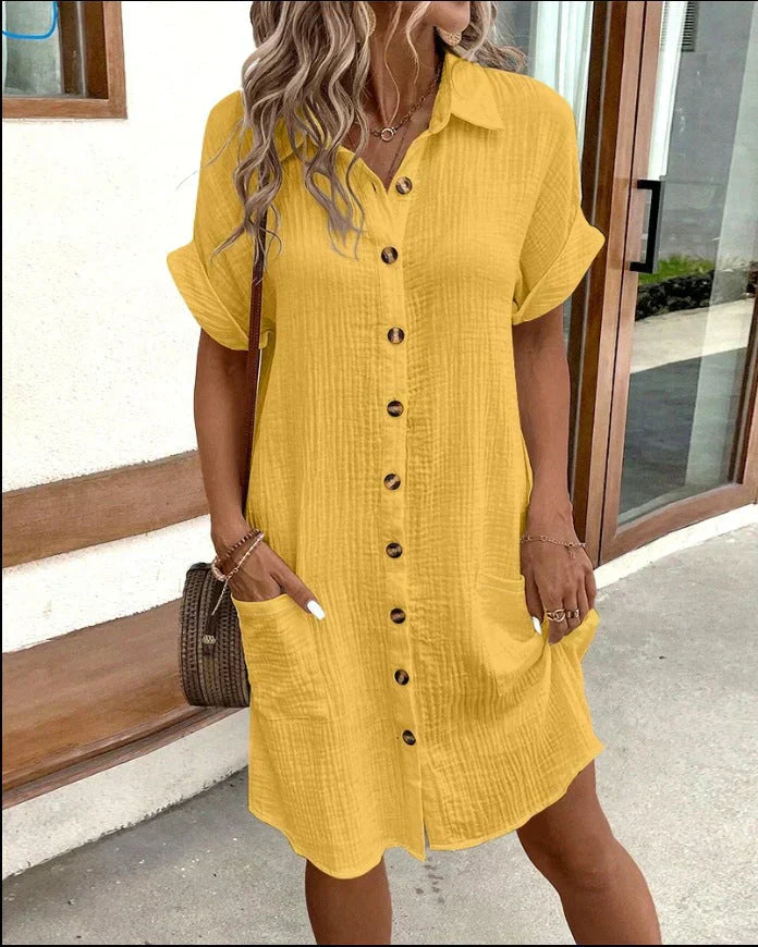 Casual Light Cotton Shirt Dress with Buttons