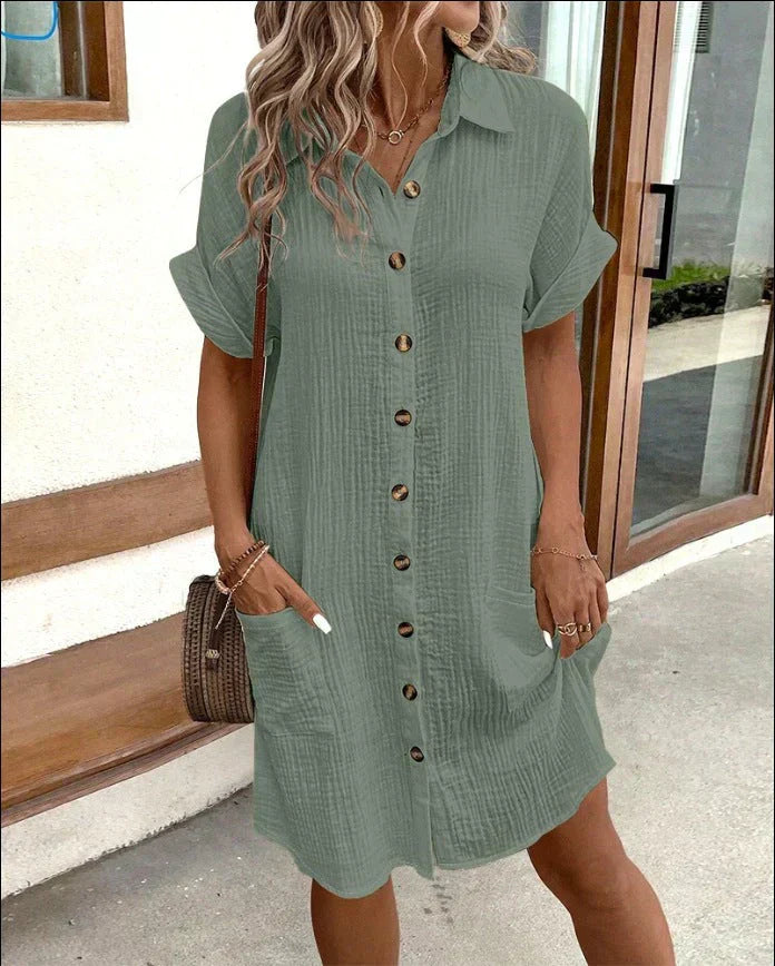 Casual Light Cotton Shirt Dress with Buttons