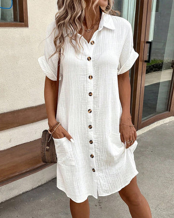 Casual Light Cotton Shirt Dress with Buttons