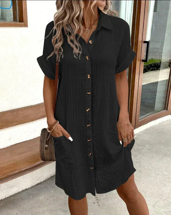 Casual Light Cotton Shirt Dress with Buttons