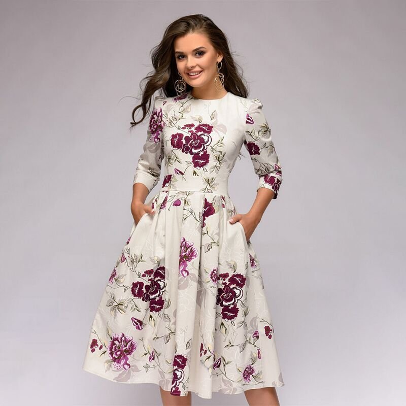 Aurelia floral midi dress with half sleeves - women's formal occasion wear front view