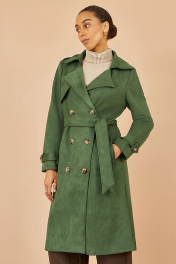 Green Faux Suede Trench Coat
