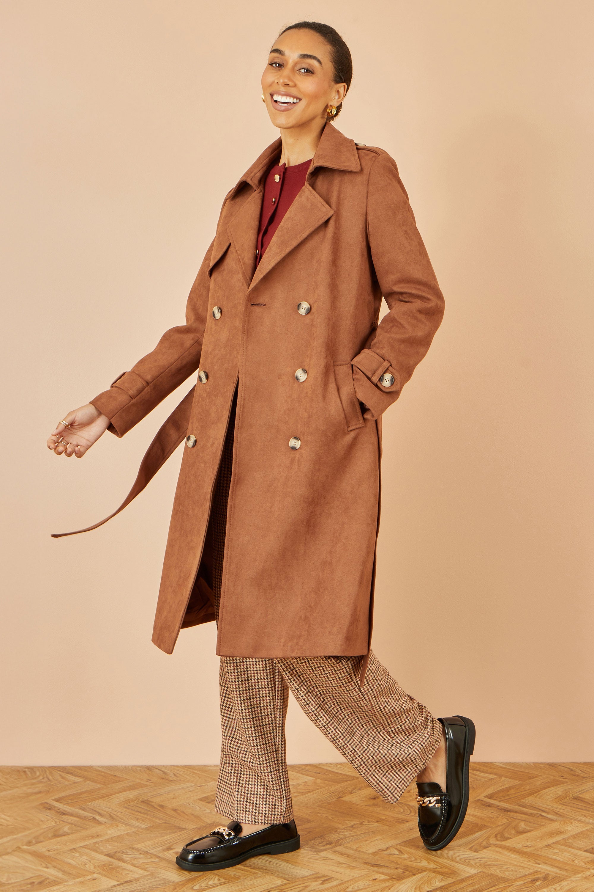 Brown Faux Suede Trench Coat
