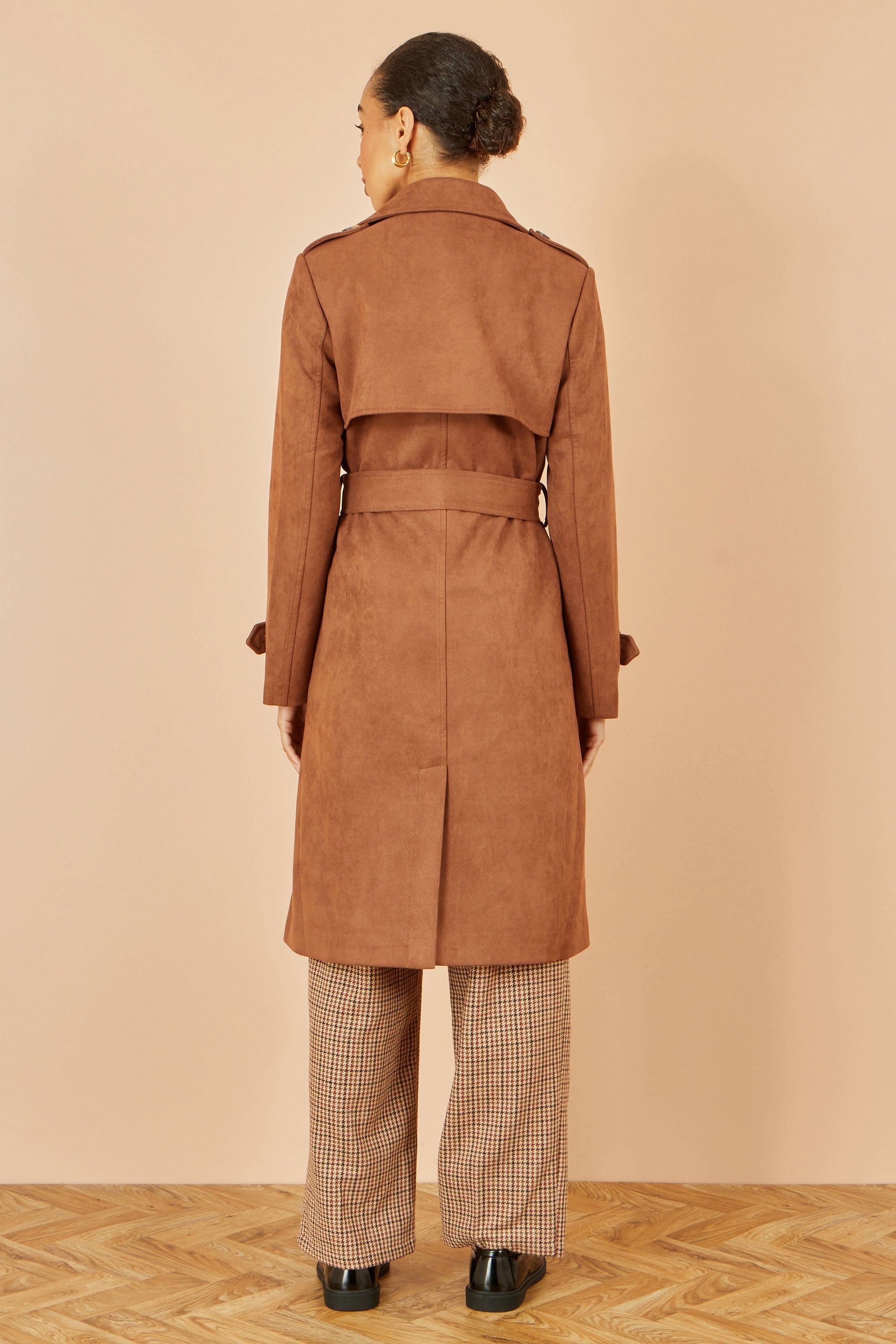 Brown Faux Suede Trench Coat