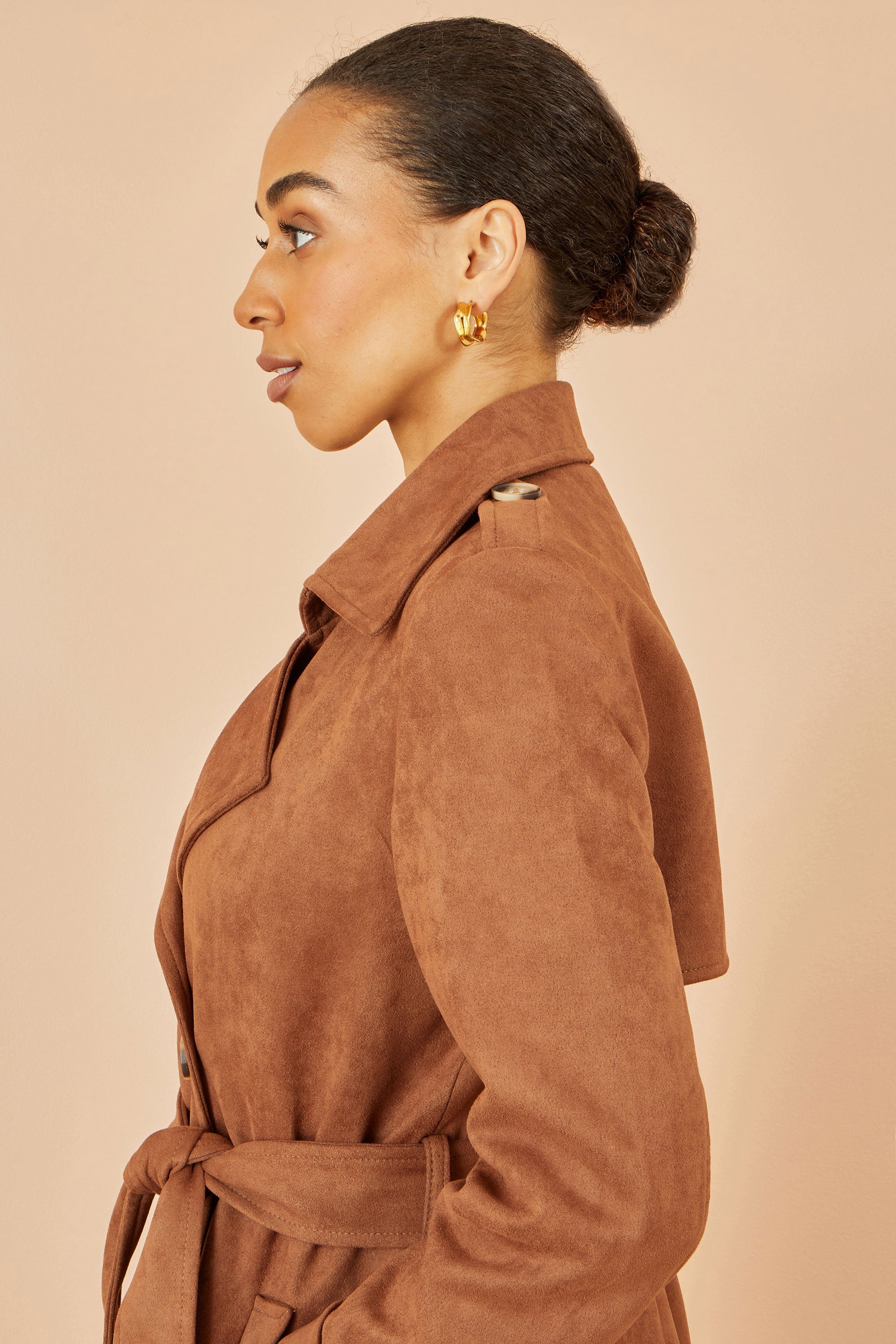Brown Faux Suede Trench Coat