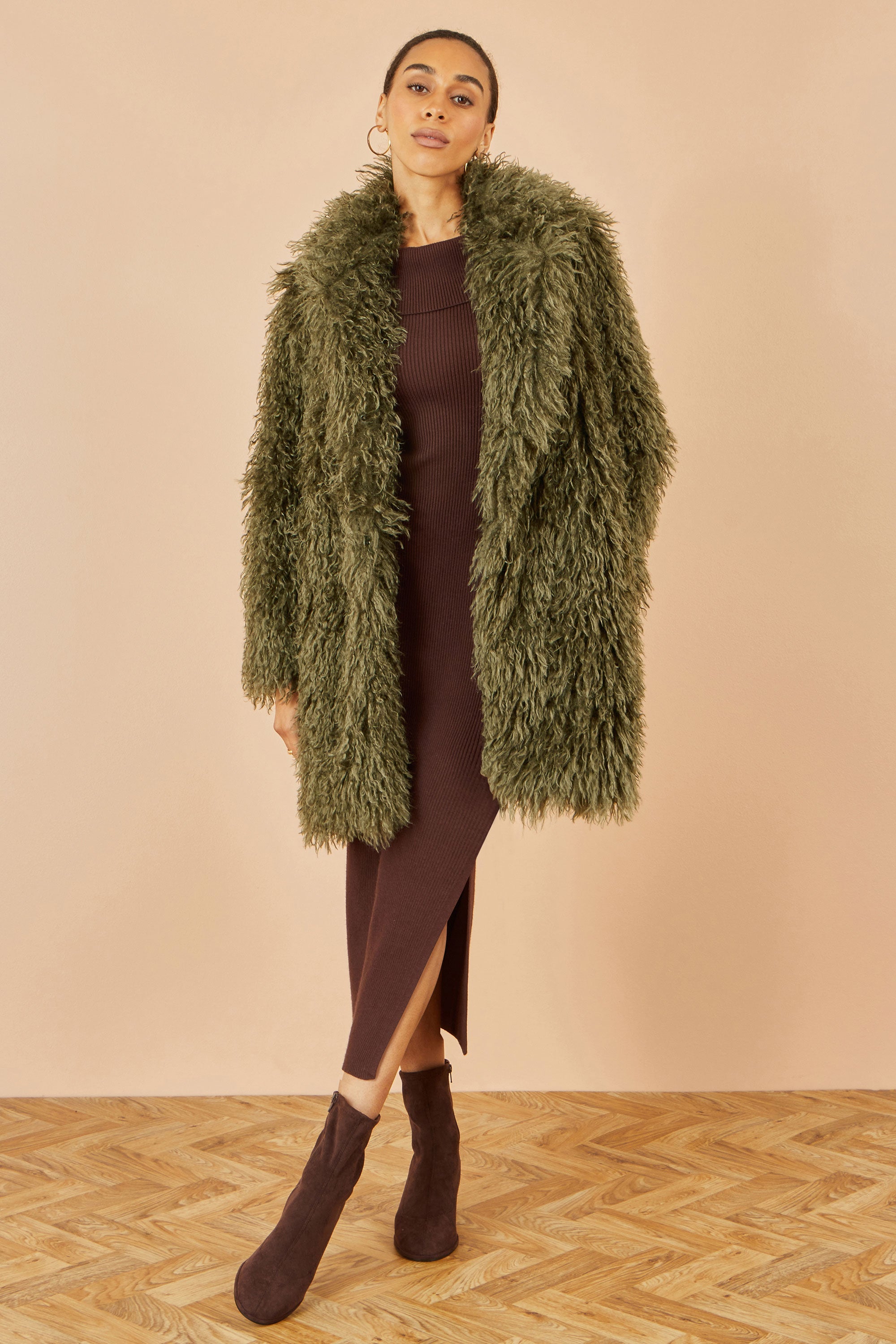 Green Luxe Long Hair Fur Coat