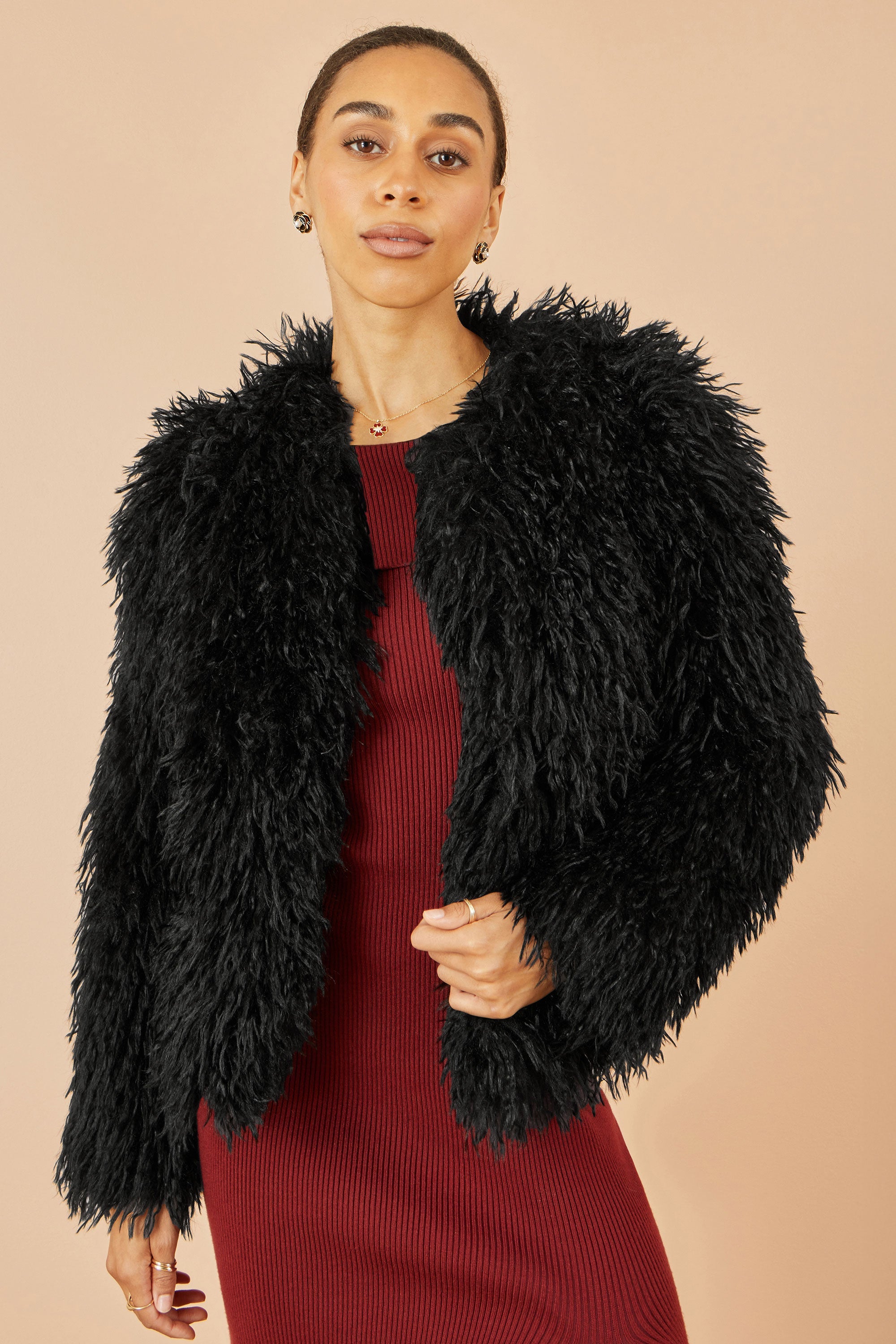 Black Extra Long Faux Fur Coat - Luxe Fluffy Statement Jacket