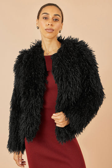 Black Extra Long Faux Fur Coat - Luxe Fluffy Statement Jacket