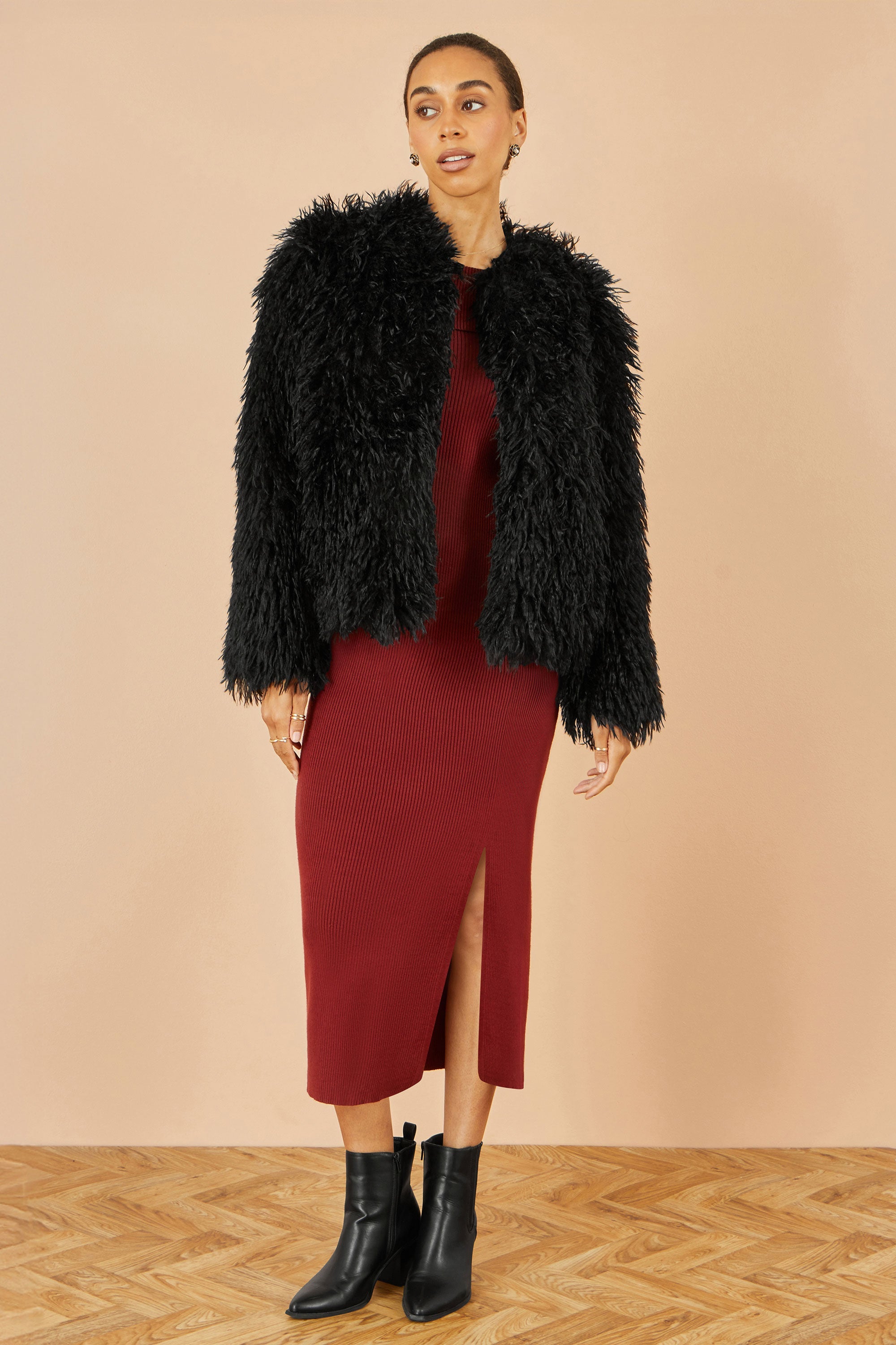 Black Extra Long Faux Fur Coat - Luxe Fluffy Statement Jacket