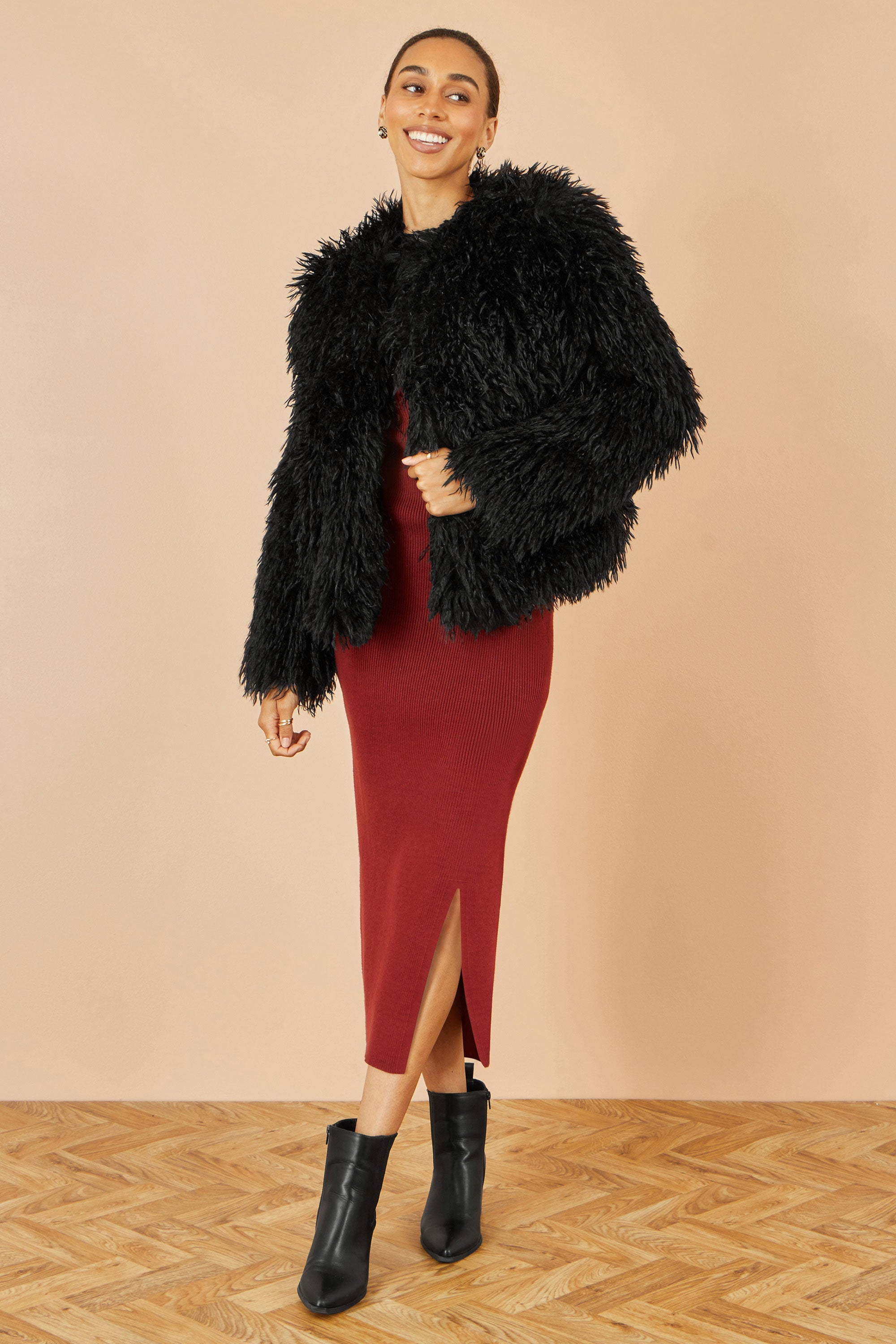 Black Extra Long Faux Fur Coat - Luxe Fluffy Statement Jacket