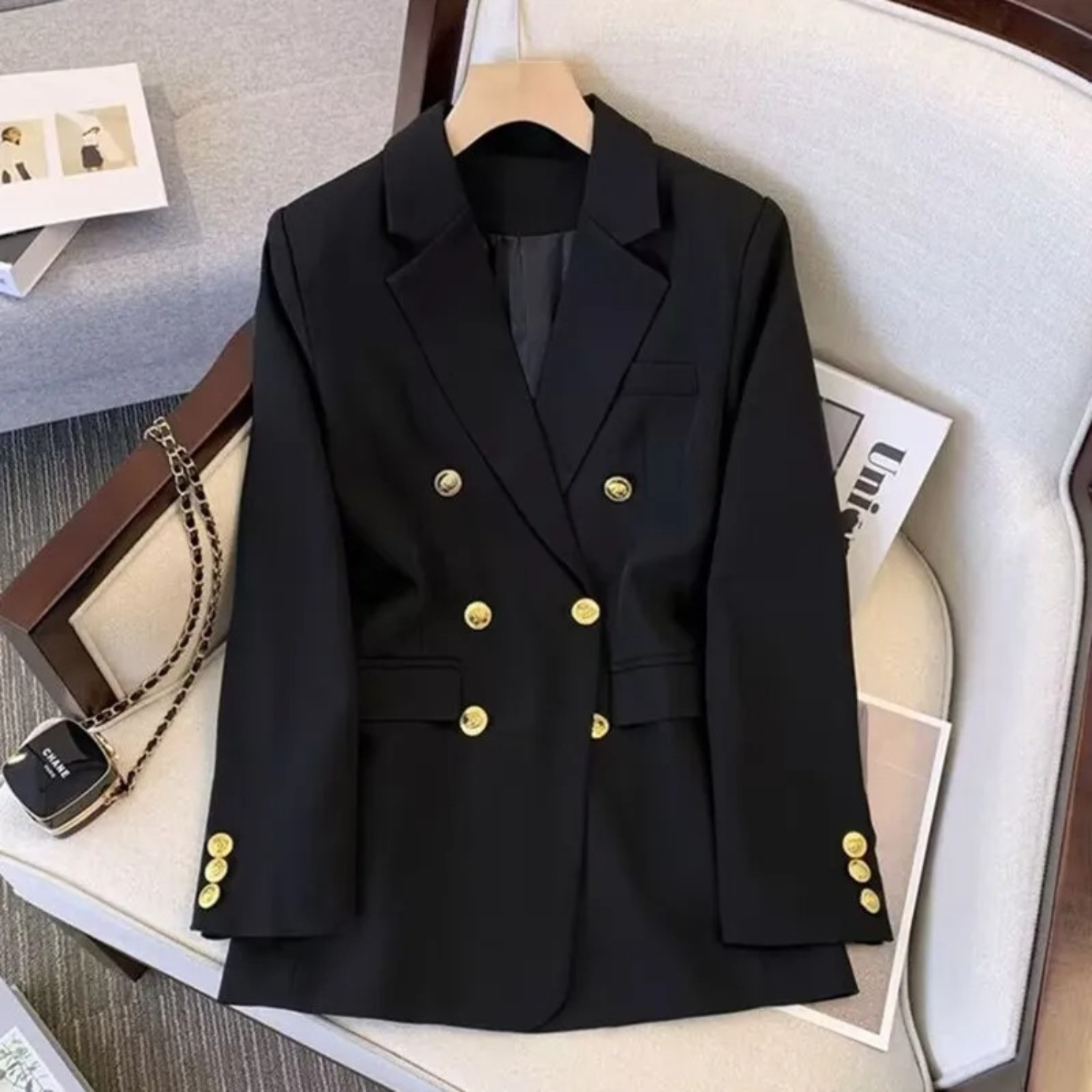 Double-Breasted Blazer with Gold Buttons