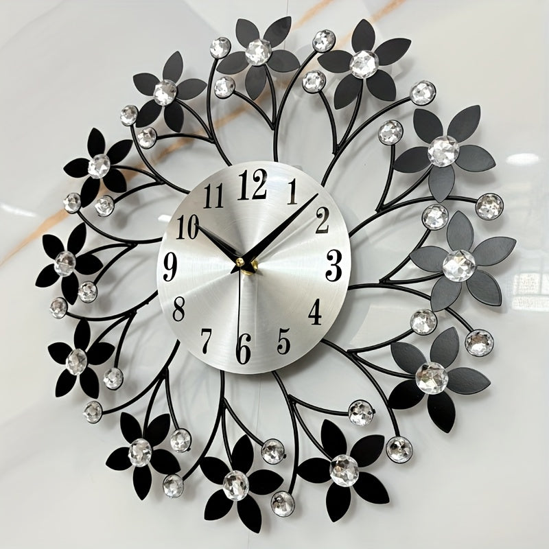 Floral Metal Wall Clock with Swiss Quartz Movement