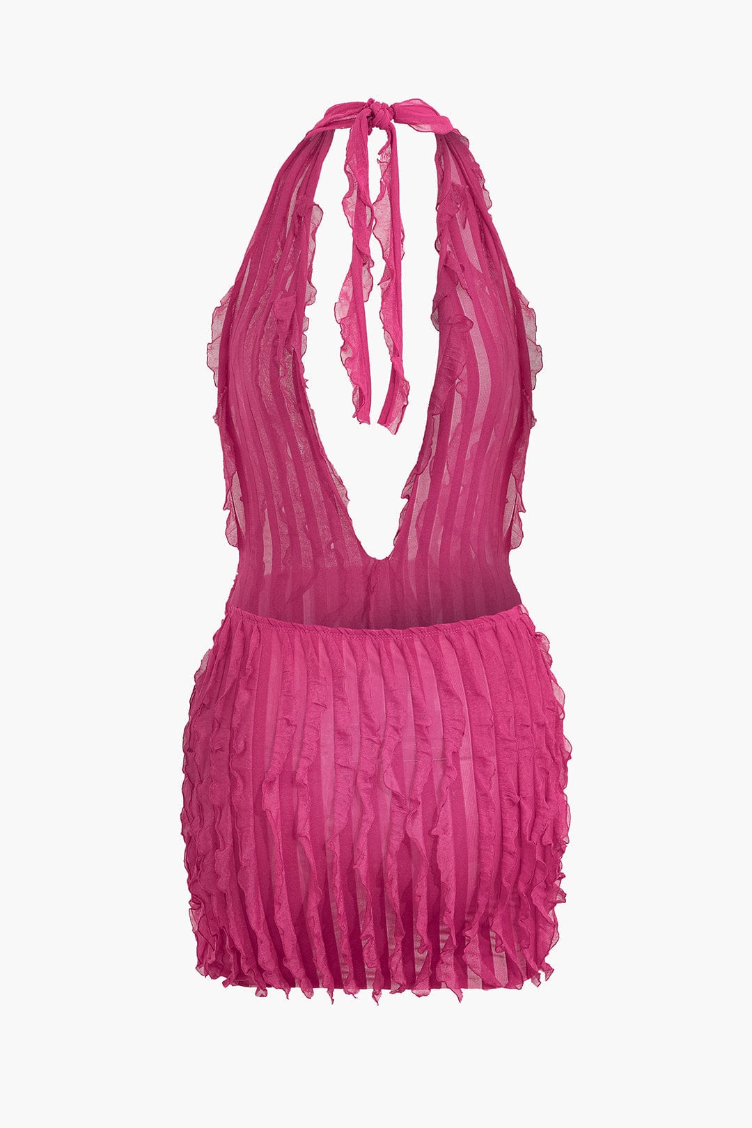 Transparent Mini Dress with Ruffles & Deep Neckline