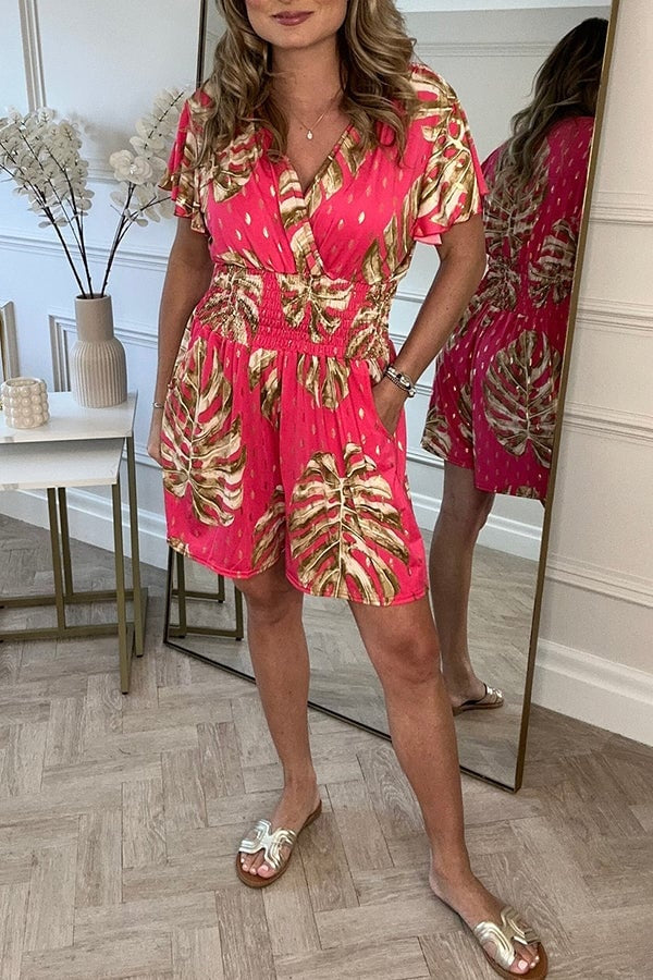 Tropical Print Smocked Waist Summer Dress