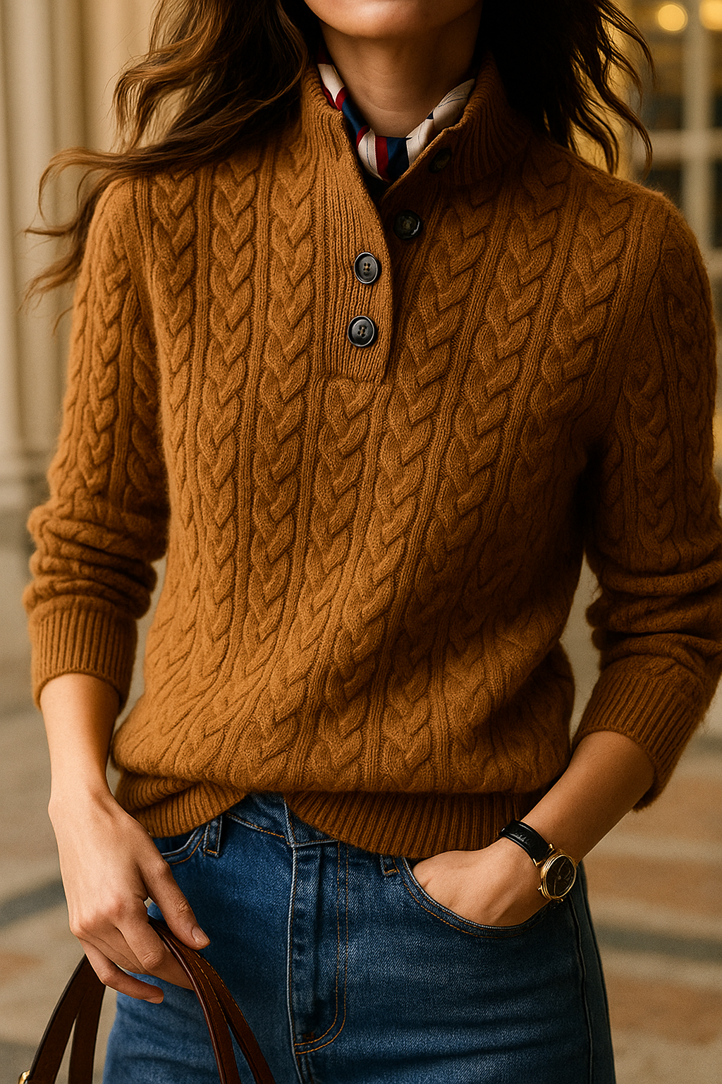 Front view of Arden Cashmere Knit Sweater