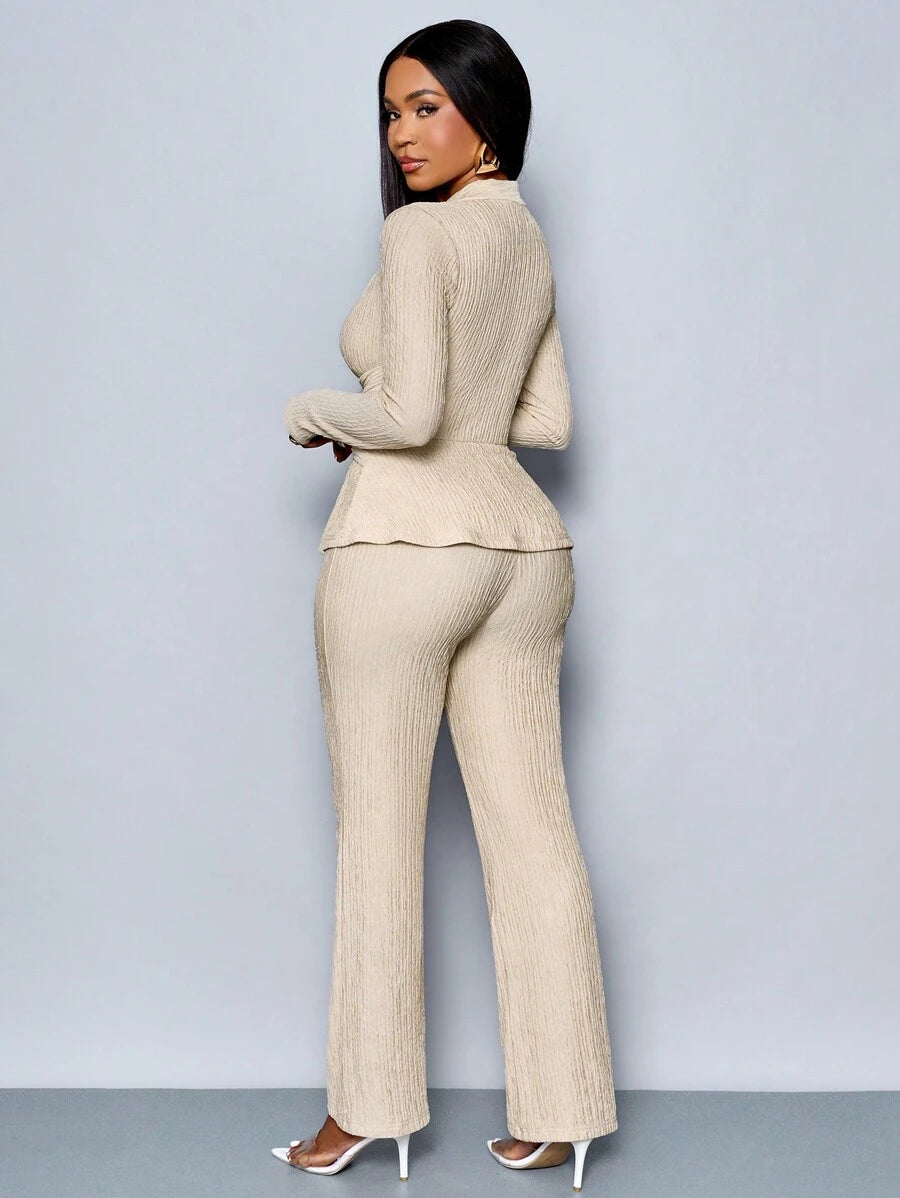 Women’s V-Neck Long Sleeve Top and Wide Leg Pants Set