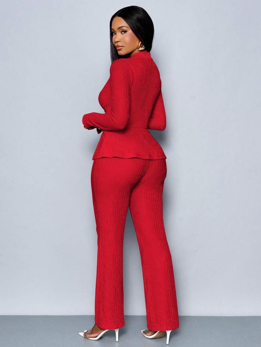 Women’s V-Neck Long Sleeve Top and Wide Leg Pants Set