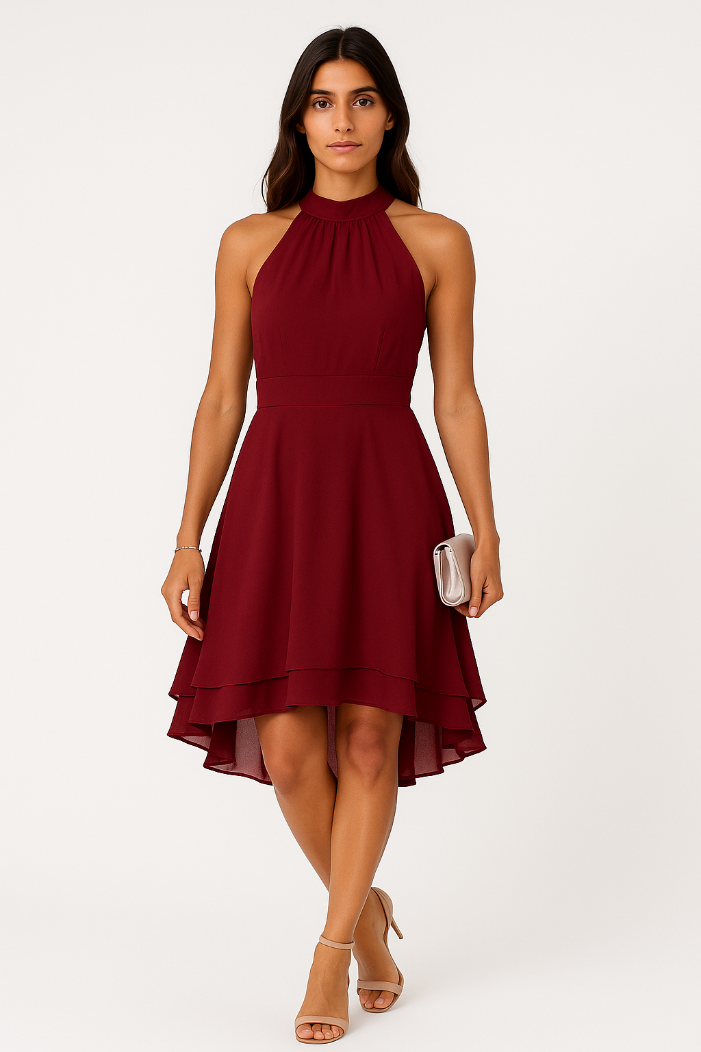 Women’s Pleated Midi Dress – Sleeveless Ruffle Detail