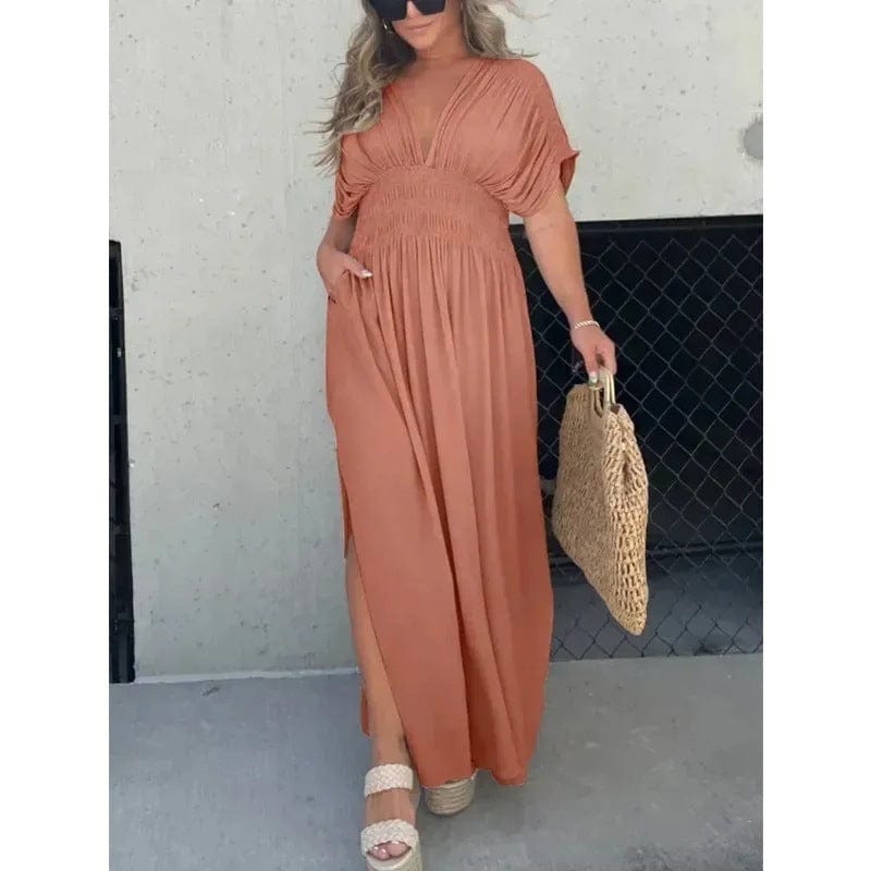 Summer Maxi Dress with Slit & V-Neck