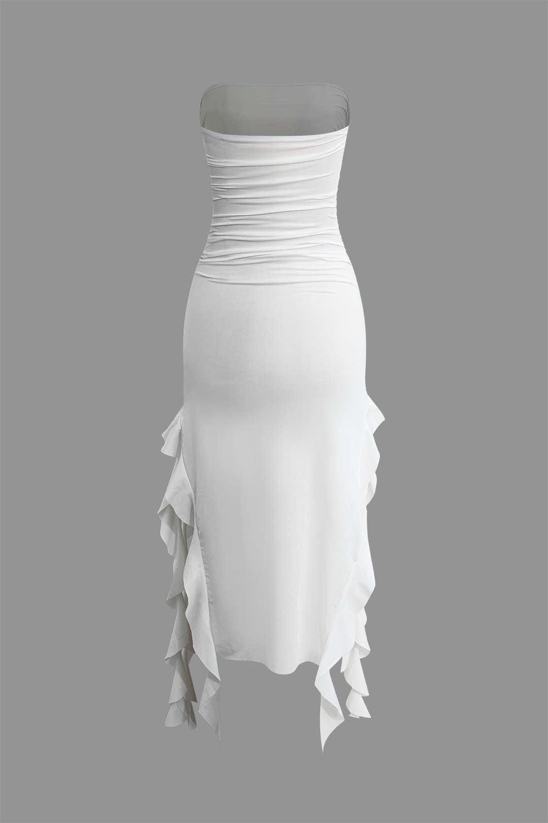 Elegant Ruffle Bandeau Maxi Dress – Timeless Sophistication