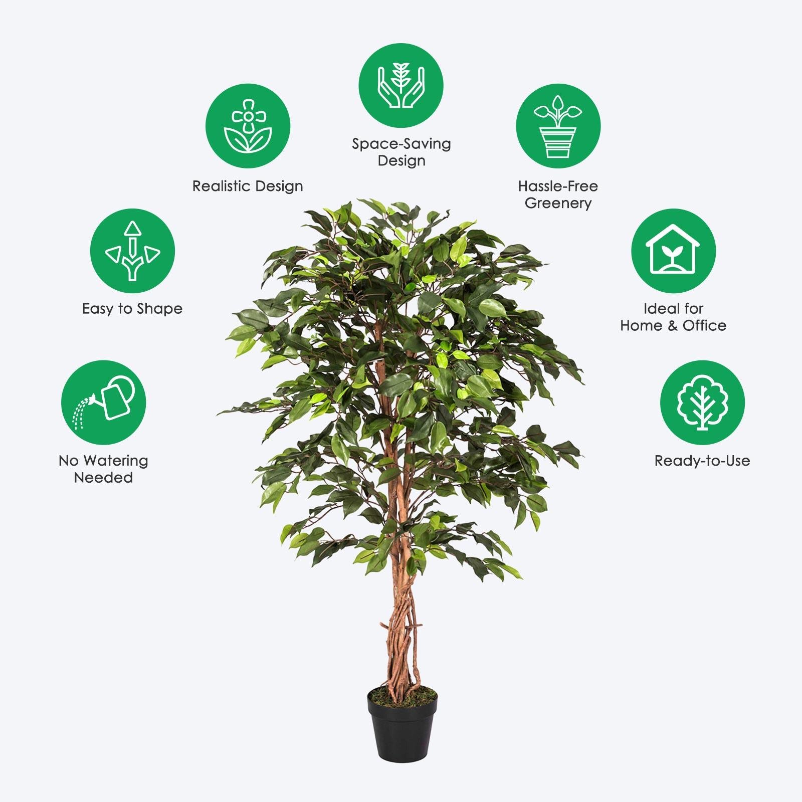 Artificial Ficus Tree - Large Realistic Faux Plant with Pot 4ft & 6ft
