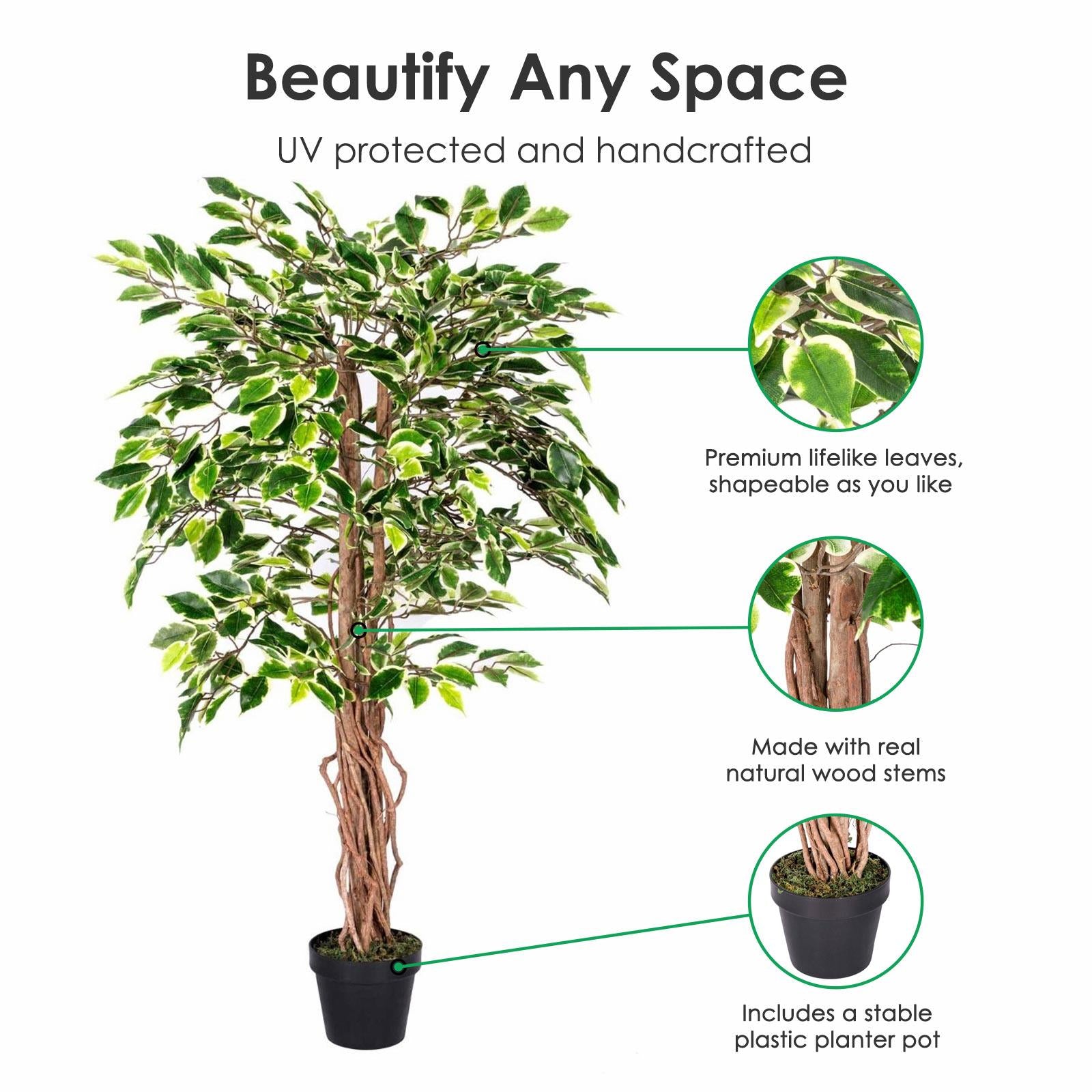 Artificial Ficus Tree - Large Realistic Faux Plant with Pot 4ft & 6ft