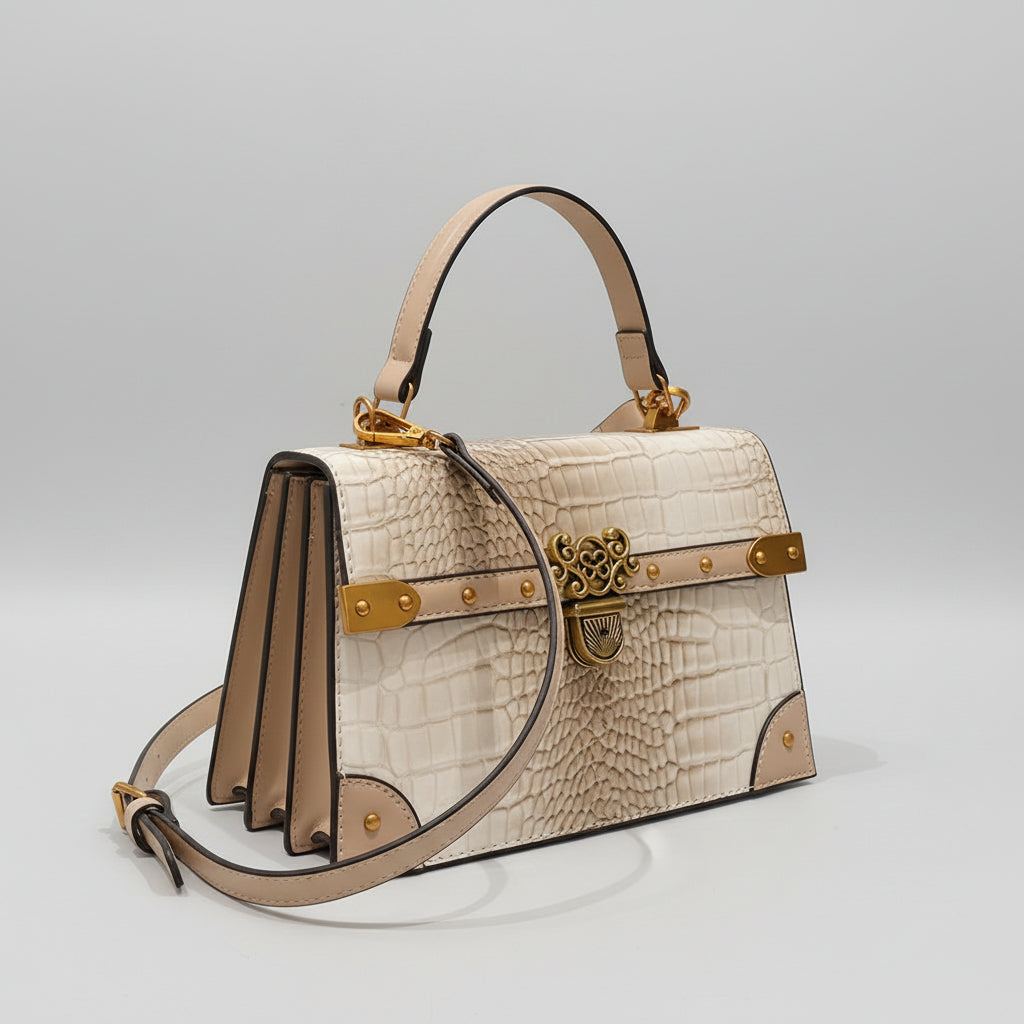 Khaki Crossbody Handbag - Durable PU, Adjustable Strap, Crocodile Pattern