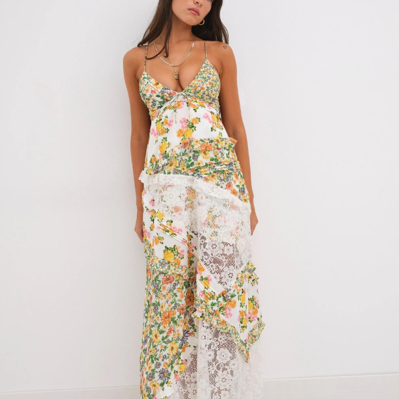 Floral Lace Maxi Dress with Spaghetti Straps