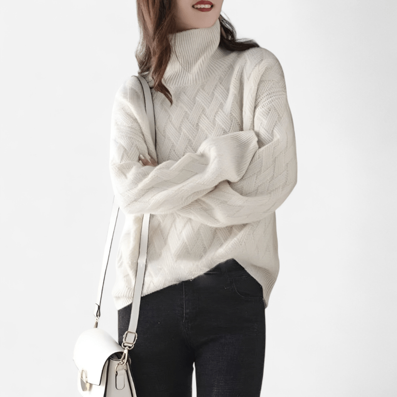“Betty cashmere turtleneck sweater in beige – elegant women’s knitwear”