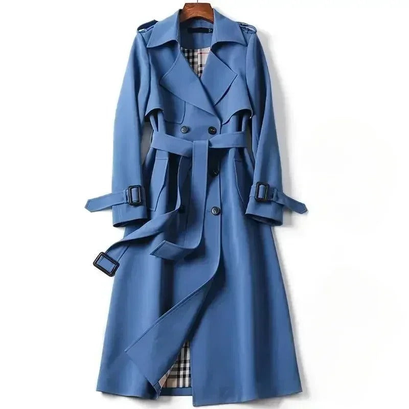 Blue fashion look with women’s trench coat