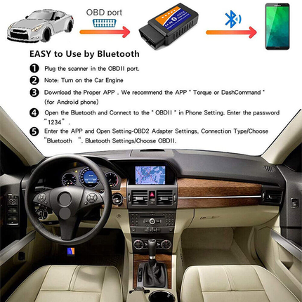 Bluetooth OBD2 Scanner V1.5 connected to car

