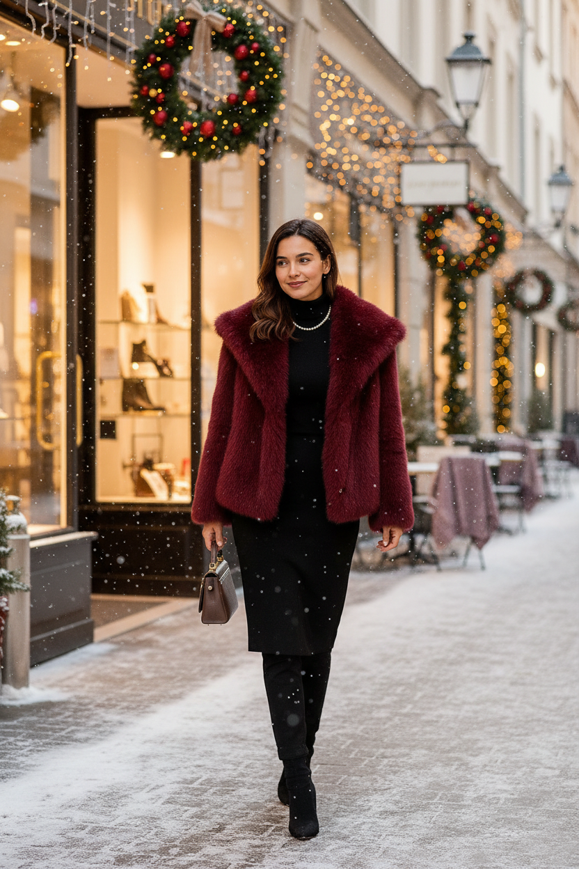 Burgundy Fur Jacket - Lifestyle Scene
