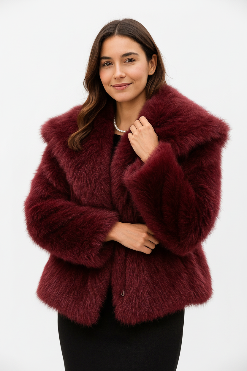 Burgundy Fur Jacket - Professional Studio Background