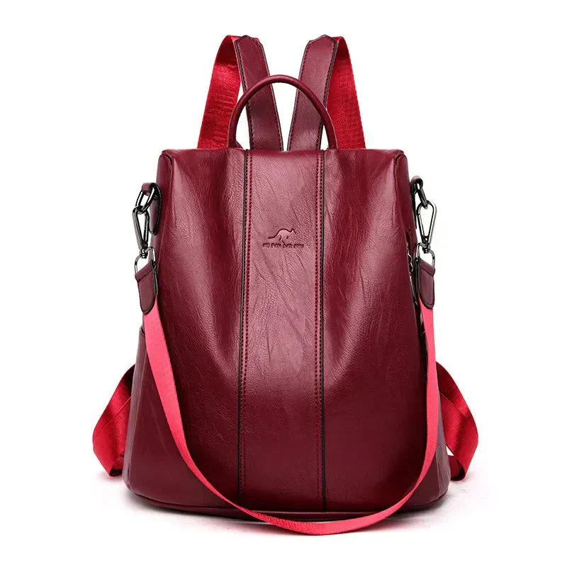 red convertible backpack purse - interior view showing organized compartments