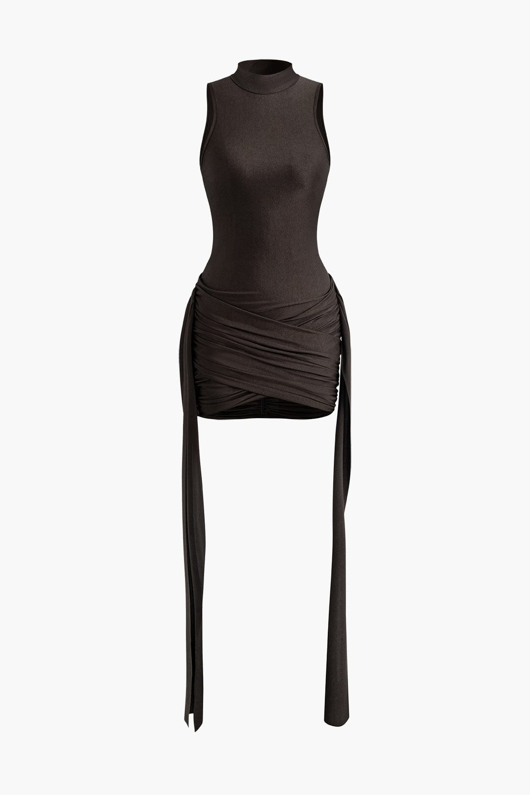 Elegant High-Neck Bodycon Mini Dress with Draping