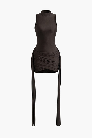 Elegant High-Neck Bodycon Mini Dress with Draping