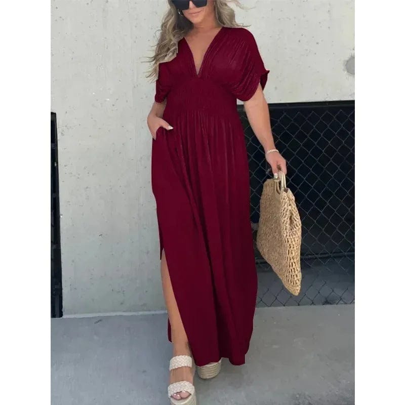 Summer Maxi Dress with Slit & V-Neck
