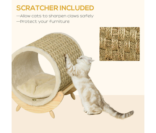 Soft flannel cushion inside cat cave

